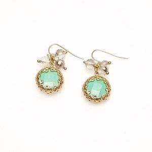 Faux Green Turquoise Cluster Bead Gold Earrings